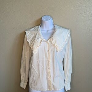 Women's Cream Ruffled Collar Top